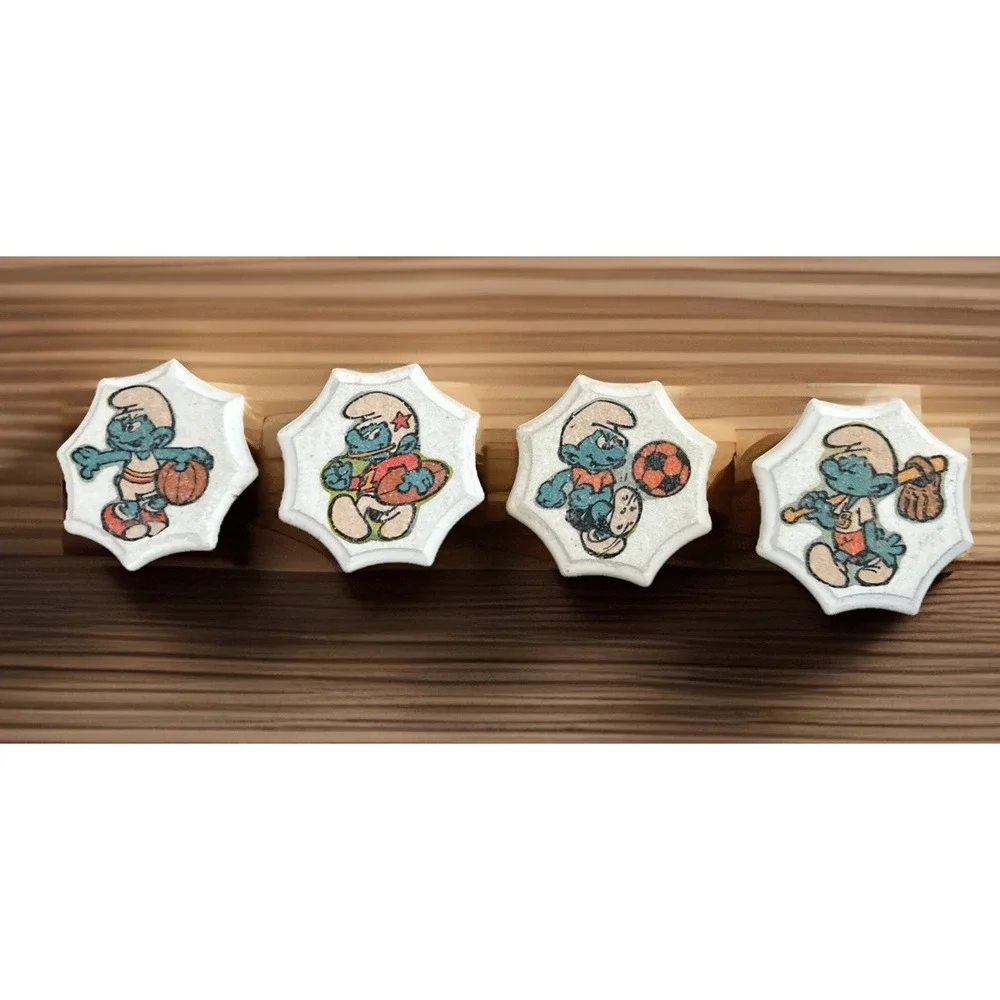 Lot Of Four Ceramic Decoupage sparkly vintage Smurf wall‎ hangings
